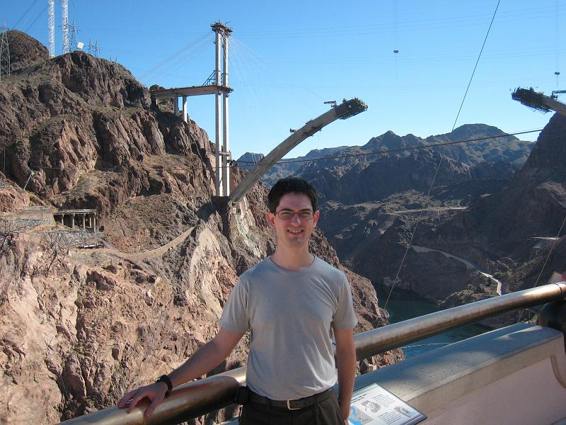 The partially constructed Hoover Dam bridge